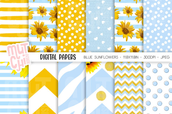 Blue Sunflower Digital Paper Set: Endless Design Potential