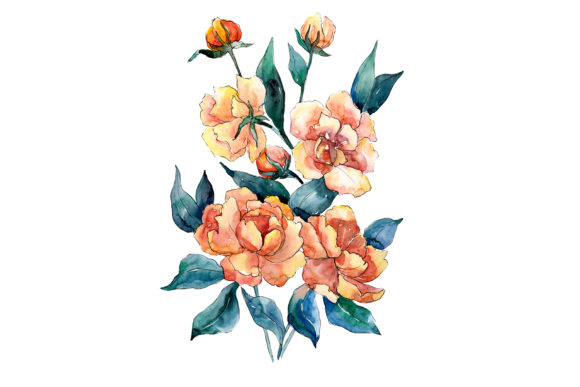 Bouquet of Flowers Dimeter Orange Watercolor PNG