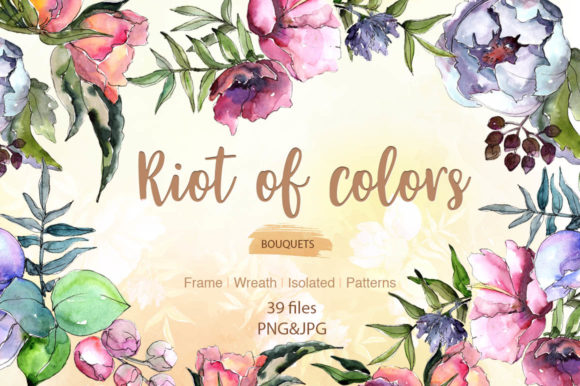 Cool Bouquets Flowers Watercolor Set