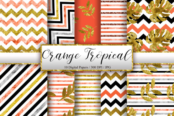 Orange Tropical Glitter Digital Papers: Bright Designs for Real Creative Projects