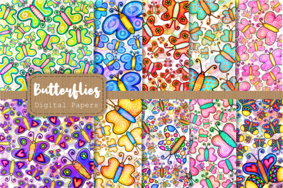 Playful Doodle Butterfly Papers & Overlays