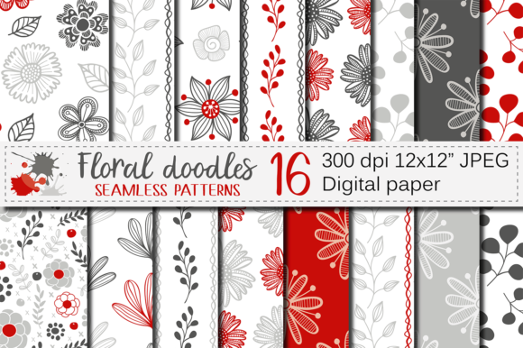 Red and Gray Floral Digital Paper: Where Sophistication Meets Everyday Creativity